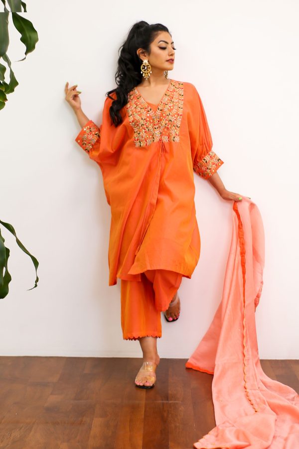 Ishaa Burnt Orange Kaftan Kurta Set