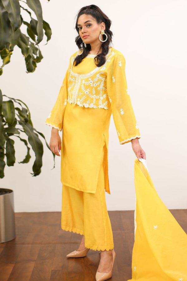 Diva Yellow Cropped Jacket Kurta Set