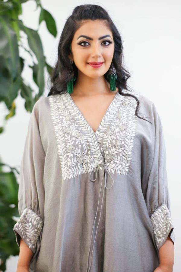 Ishaa Grey Kaftan Kurta Set