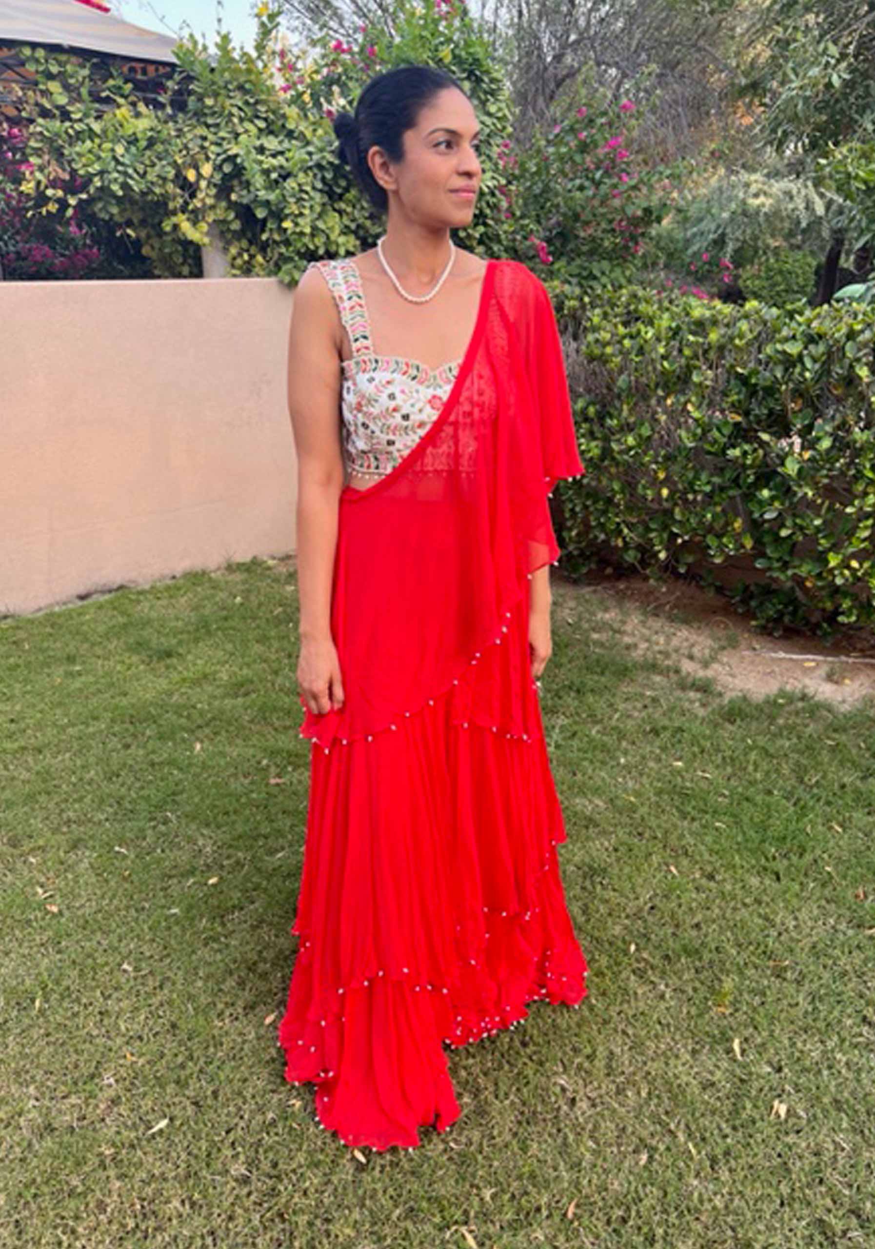 Orange-and-Cream-Pre--Stitched-Waterfall-Draped-Saree-and-Blouse-1